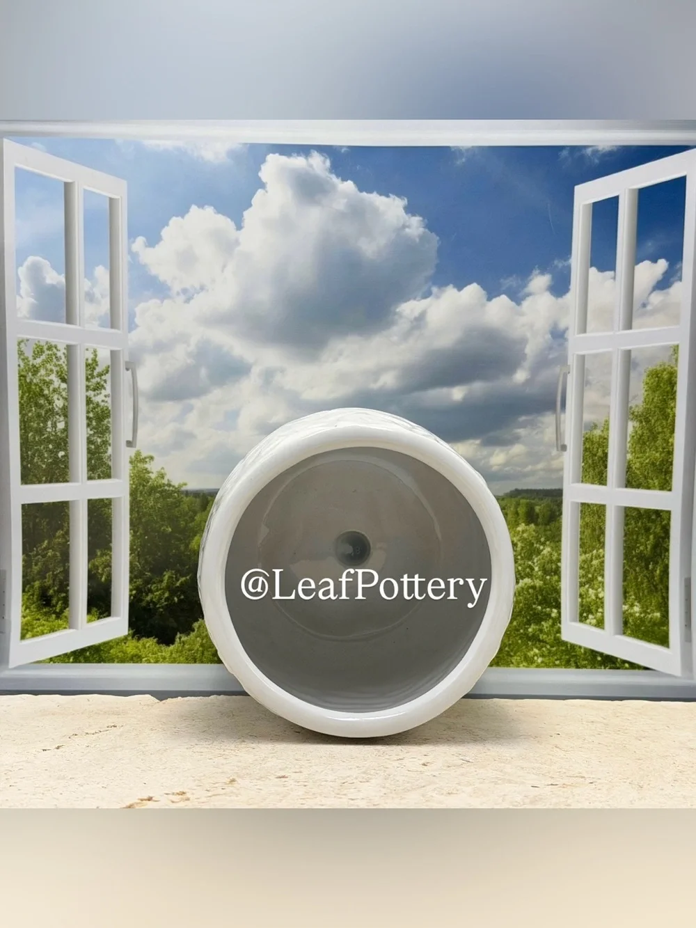 White Leaf Ceramic Planter with Drainage Hole, 5 Inch Textured Flower Pot